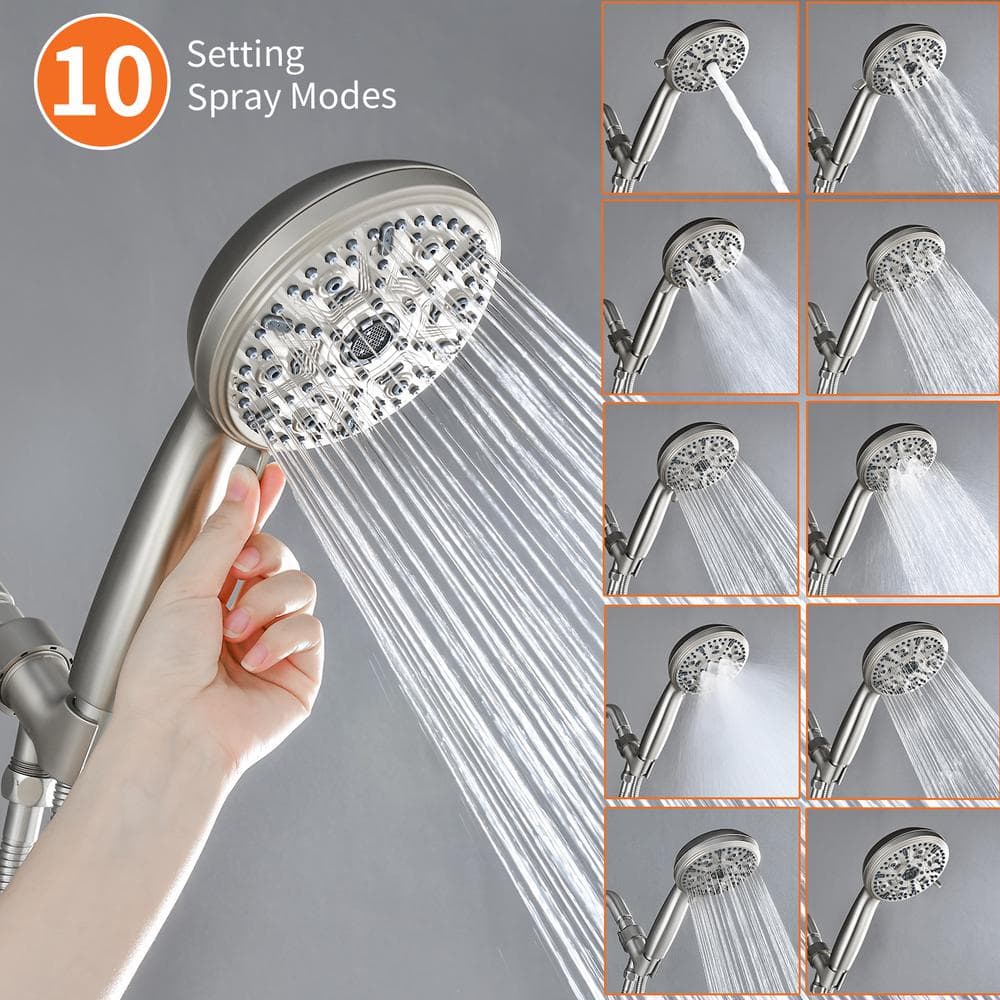 Brushed Nickel Dual Handle Rain Shower Faucet Set with Handheld