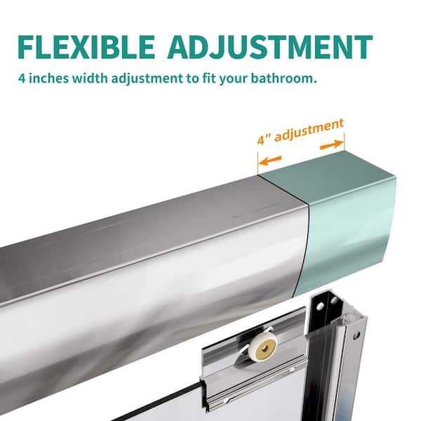 54 in. W x 70 in. H Double Sliding Semi-Frameless Shower Door in Chrome Finish with 1/4 in. (6mm) Clear Glass