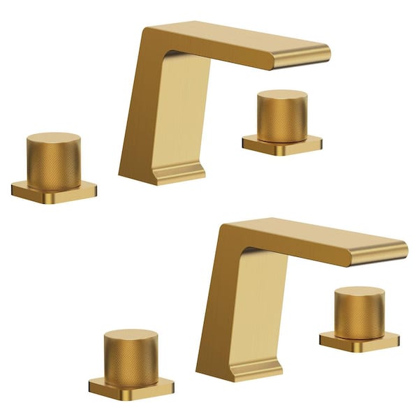 2-Pack Waterfall 8 in. Widespread Double-Handle Long Spout Reach Bathroom Faucet in Brushed Gold Drain Not Included