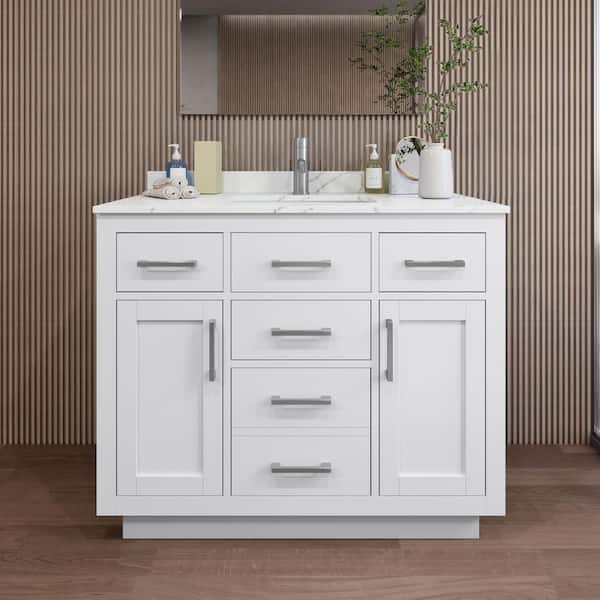 Wyndham Collection Beckett TK 42 in. W x 22 in. D x 35 in. H Single Bath Vanity in White with Giotto Quartz Top