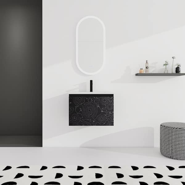 Unbranded 24 in. W x 18 in. D x 17 in. H Single Sink Floating Bath Vanity in Black with White Ceramic Top