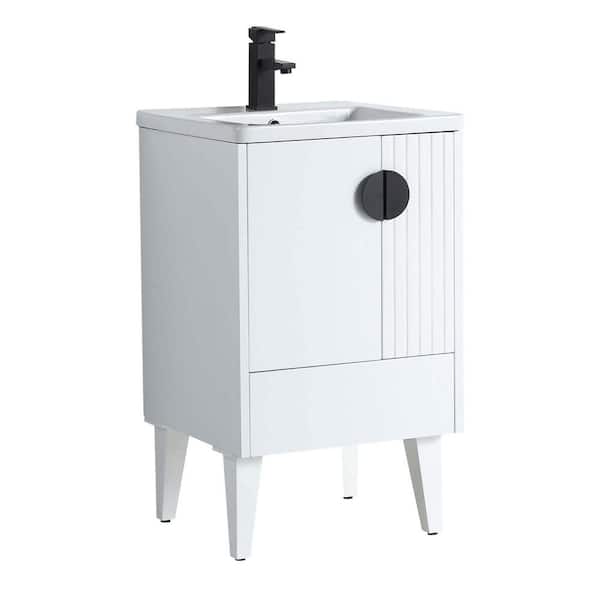FINE FIXTURES Venezian 20 in. W x 18.11 in. D x 33 in. H Bathroom Vanity Side Cabinet in White Matte with White Ceramic Top