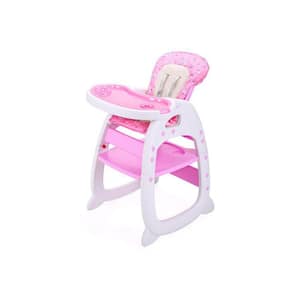 Kids Plastic Outdoor & Indoor Dining Chair Adjustable Highchair with Feeding Tray and 5-Point Safety Buckle in Pink