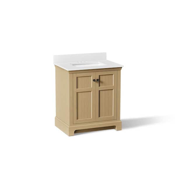 Baskin 30 in. Single Sink Light Oak Bath Vanity with Bianco Bella Quartz Top