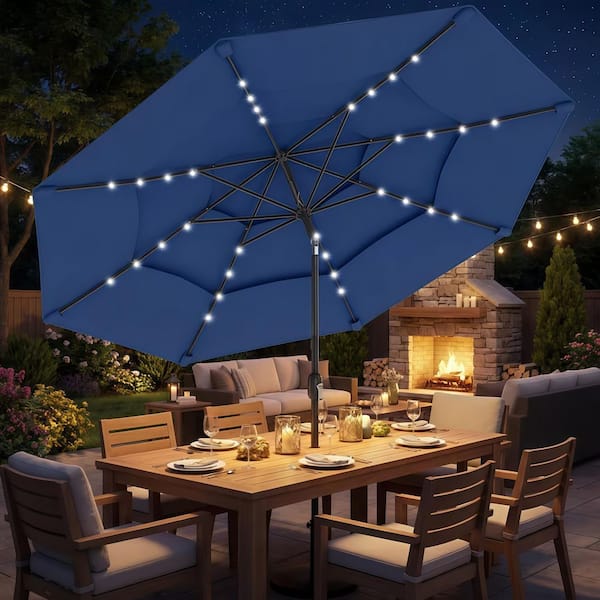 9 ft led patio umbrella COSIEST 9FT 3 Tiers with Solar Lights, Outdoor Umbrellas with 8 Sturdy Ribs, Market Patio Table Umbrella with Push Button Tilt, Pool Umbrellas for Garden, Pool, Backyard 3.12launch 6281 Beautiful Condition Delvaux Frame Color::Space Gray You dont need to