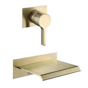 Modern Single Handle Wall Mounted Roman Tub Faucet with Waterfall Spout in Brushed Gold