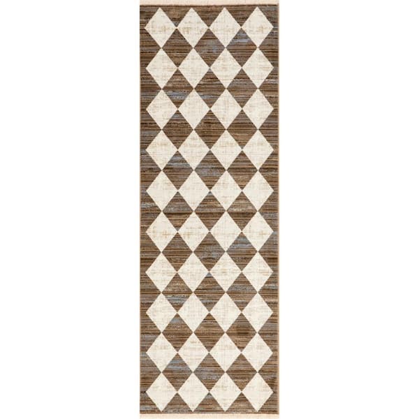 Meline Checkered Fringe Beige 2 ft. 8 in. x 7 ft. 10 in. Runner Rug