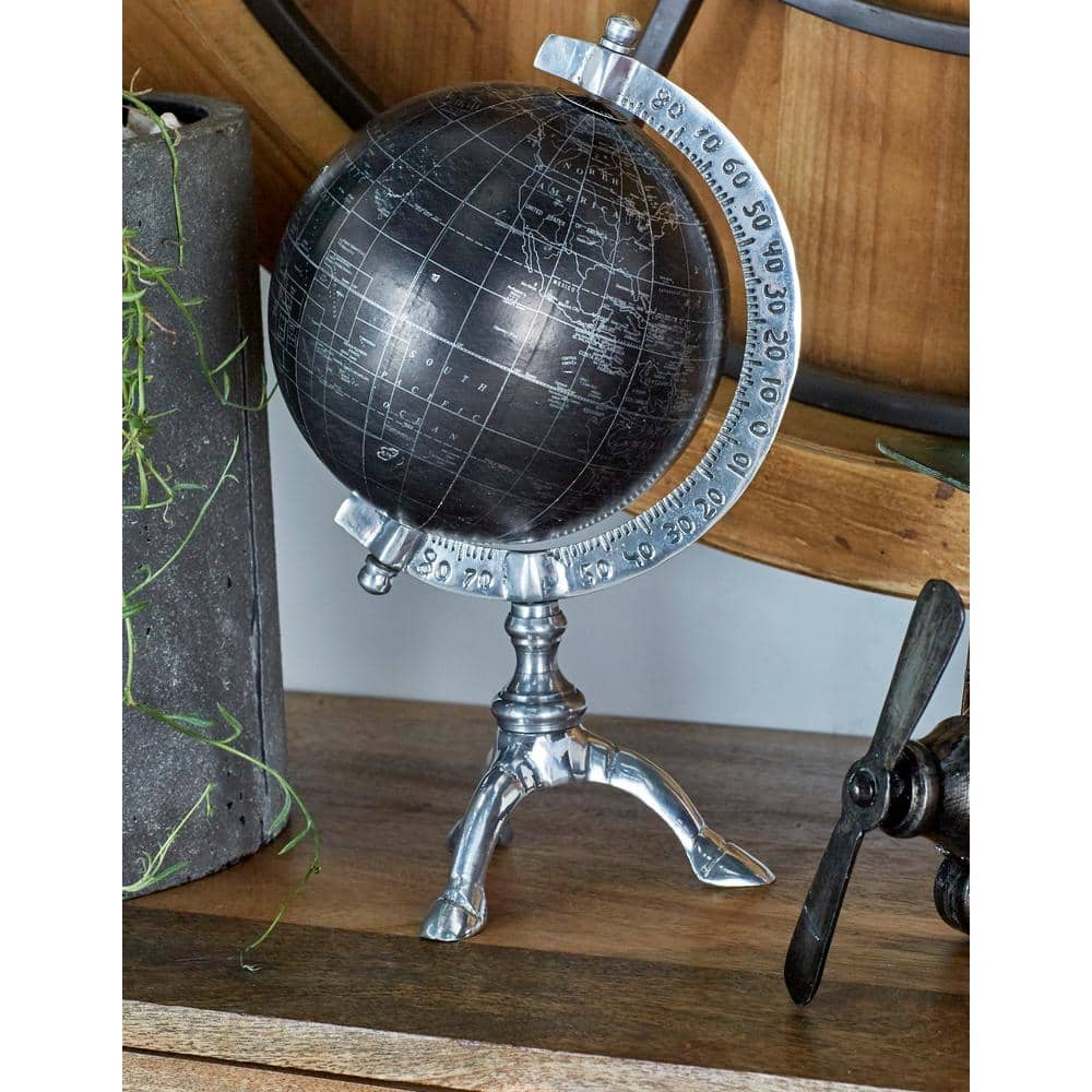 Rustic Black Abstract 7" Globe on Polished Metal Stand