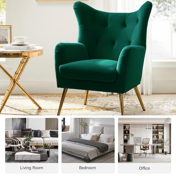 JAYDEN CREATION Jacob Green Accent Arm Chair with Tufted