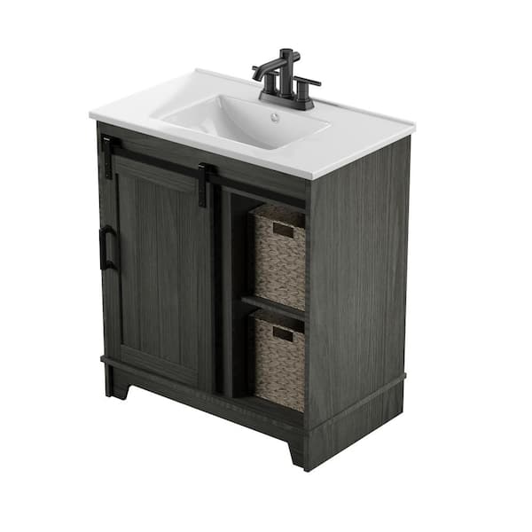 Twin Star Home 30 In W X 20 D Bath Vanity Geneva Oak With Virteous China Top White And Basin 30bv34004 Po130 The Depot - Home Depot Bathroom Vanities With Tops 30 Inch