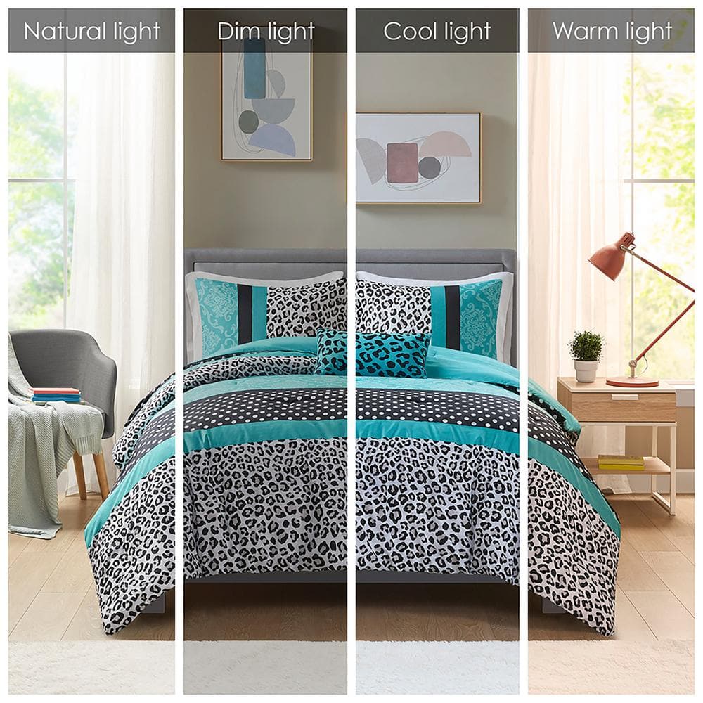 King Black and Teal Microfiber Reversible Bedspread Set