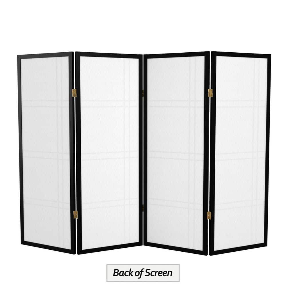 4-Panel Black Shoji Screen with Double Cross Design