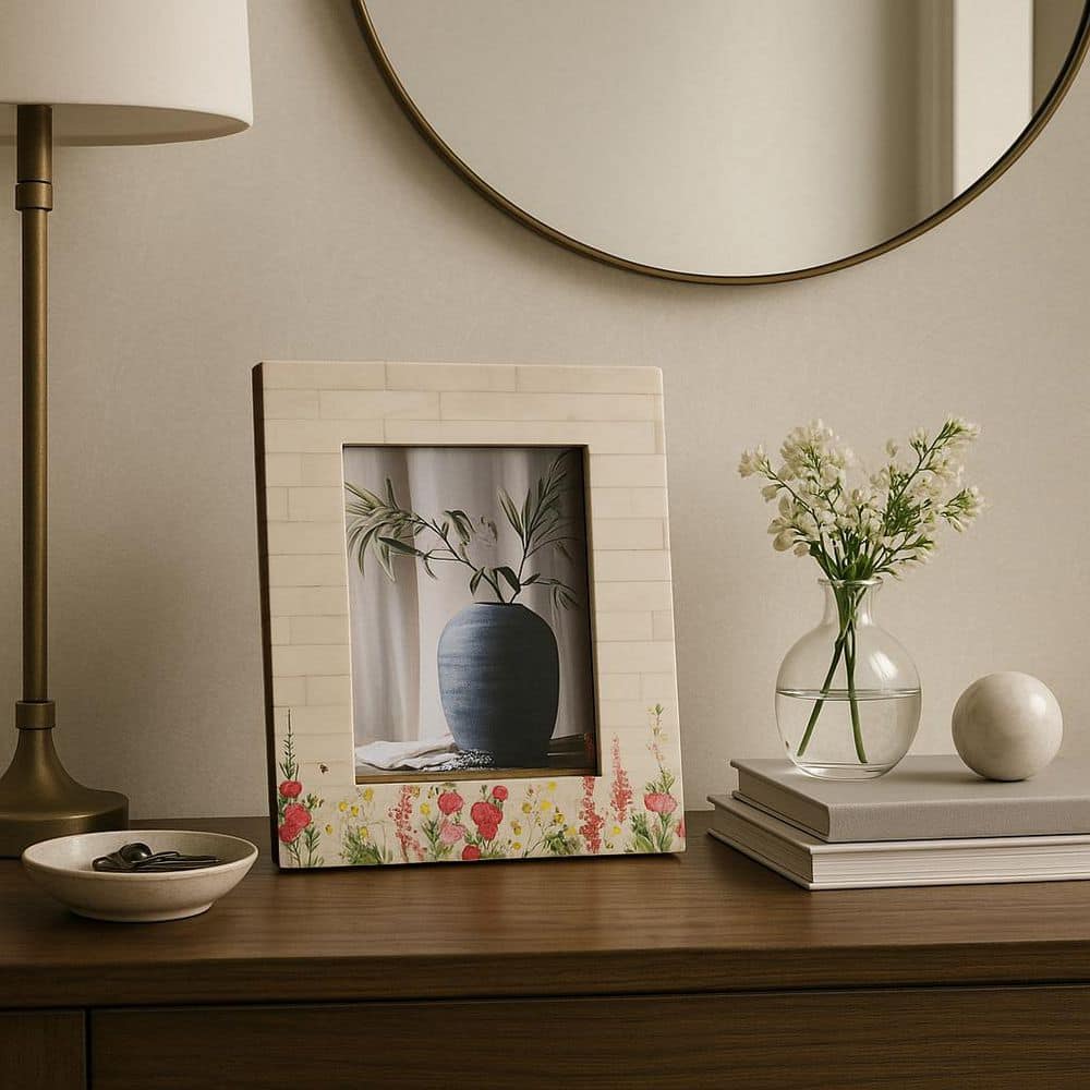 5 in. x 7 in. Ivory Wood and Resin Pink Flower Field Photo Frame price history on PriceWatchPro