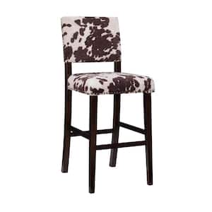 Carolyn 30 in. Brown High Back Wood Counter Stool with Cow Print Polyester Seat
