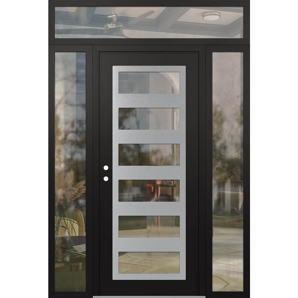 C9 60 in. x 96 in. Silver P Right-Hand/Inswing Clear Glass Black/Black 2 Sidelite+Transom Steel Prehung Front Door price history on PriceWatchPro