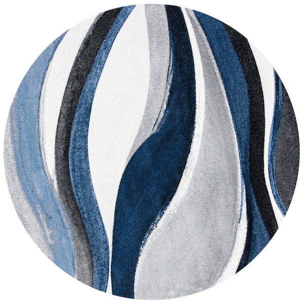 Hollywood 10 ft. x 10 ft. Gray/Blue Abstract Round Rug