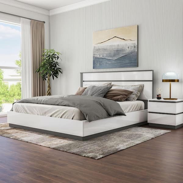 Summit Run 2-Piece White and Metallic Gray Wood Frame Eastern King Platform Bedroom Set