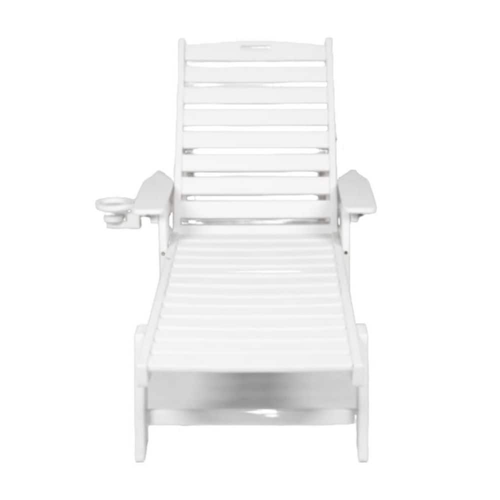 Wheels and Cup Holder Wood Texture White HDPE Reclining Beach Chair