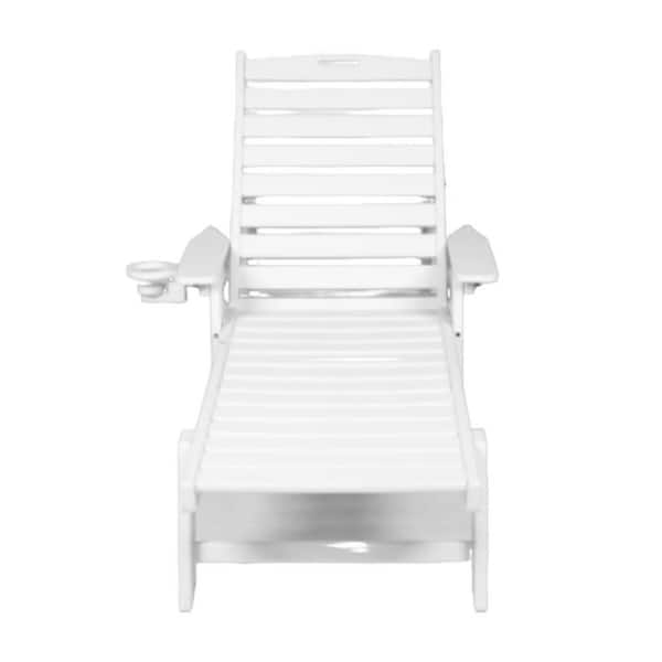 Unbranded Wheels and Cup Holder Wood Texture White HDPE Reclining Beach Chair