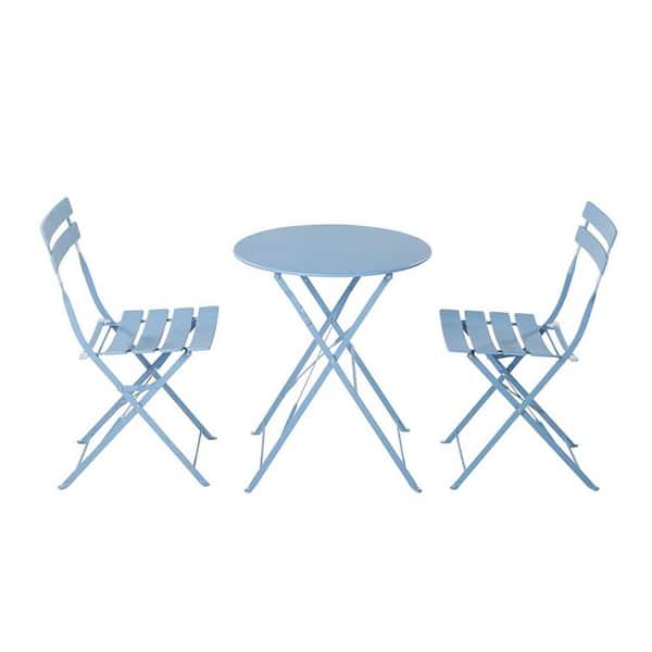 Willit Blue 3-Piece Metal Round 28 in. Table Height Outdoor Bistro Set