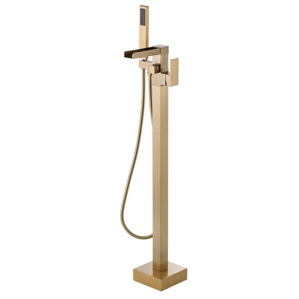 ALEASHA Single Handle Free Standing Bathtub Faucet with Hand Shower in Gold