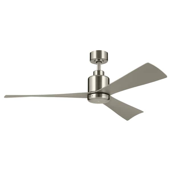 KICHLER True 52 in. Indoor/Outdoor Brushed Stainless Steel Downrod Mount Ceiling Fan with Remote Included for Covered Patios