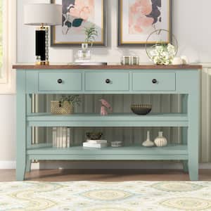 48 in. Green Rectangle Solid Wood Top (Pine) Console Table Modern Sofa Table with 3-Drawers and 2-Shelves