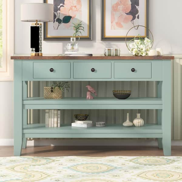 Aoibox 48 in. Green Rectangle Solid Wood Top (Pine) Console Table ...