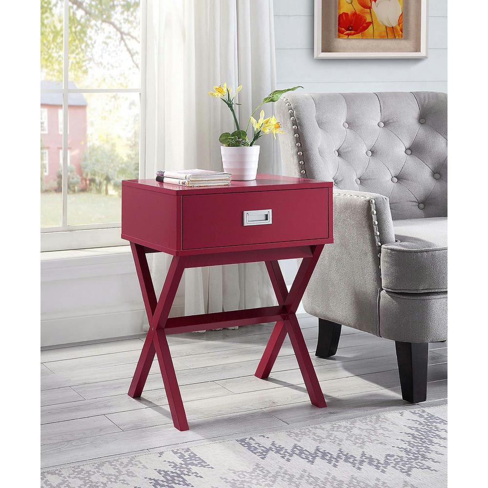 Cranberry Red Wood End Table with Storage Drawer