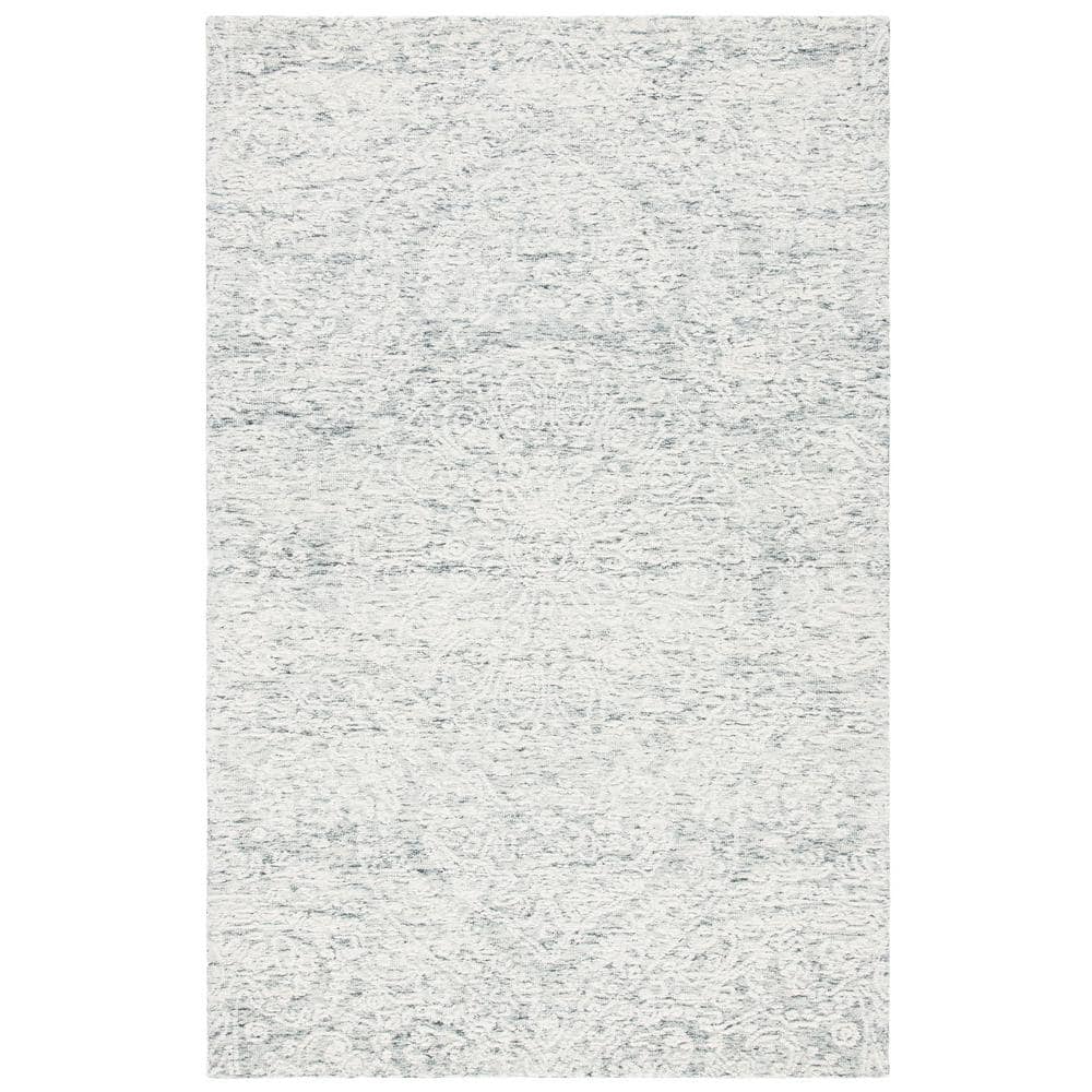Handmade Gray Floral Wool Rectangular Rug 5' x 8'