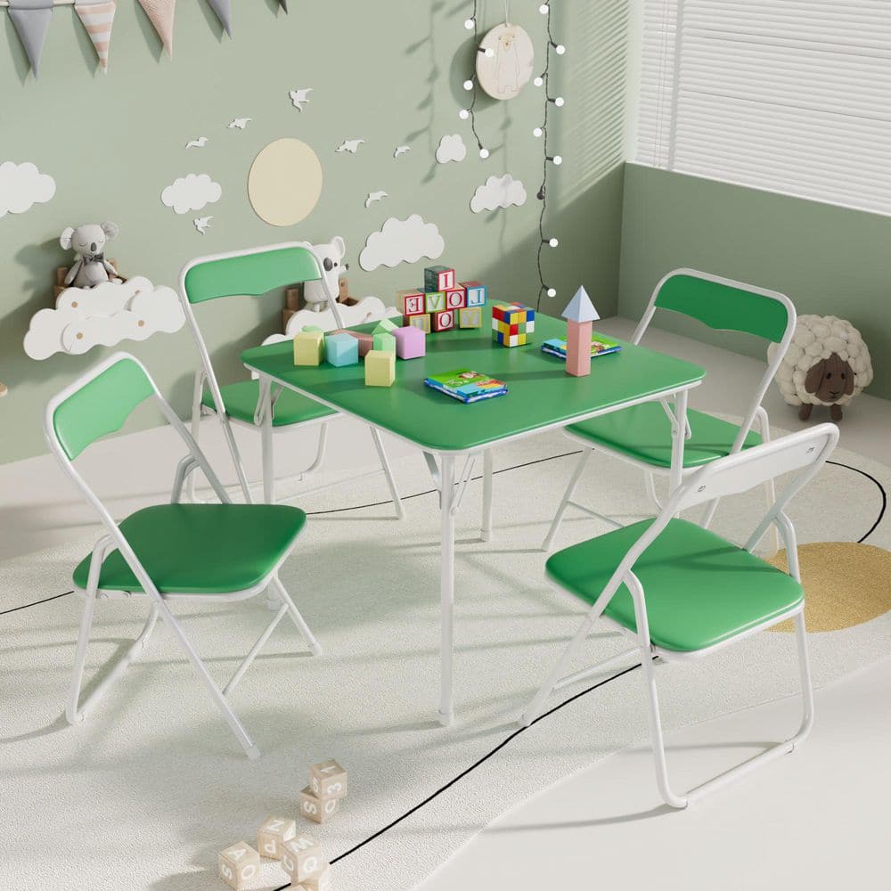 VECELO Kids Folding Table and Chair Set, 5-Piece Padded Activity