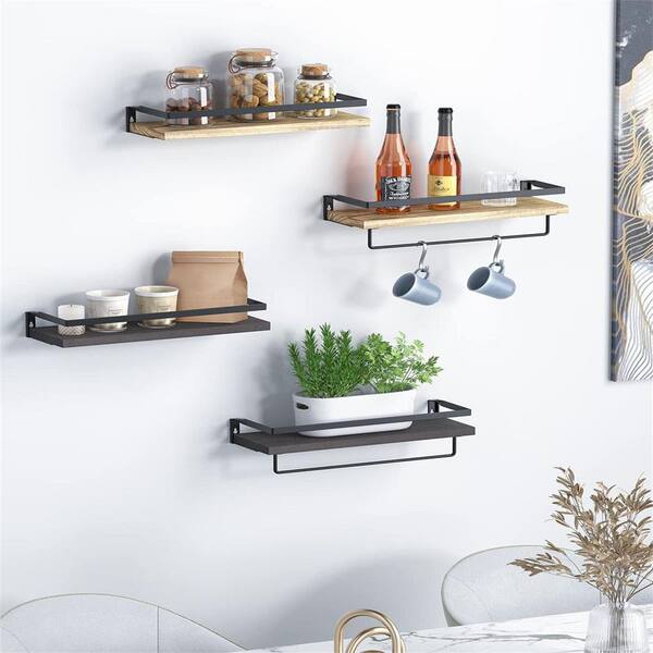 16.9 in. W x 5.8 in. D Dark Brown Wood Floating Shelves with Sturdy Metal  Frame Decorative Wall Shelf PUCF79 - The Home Depot