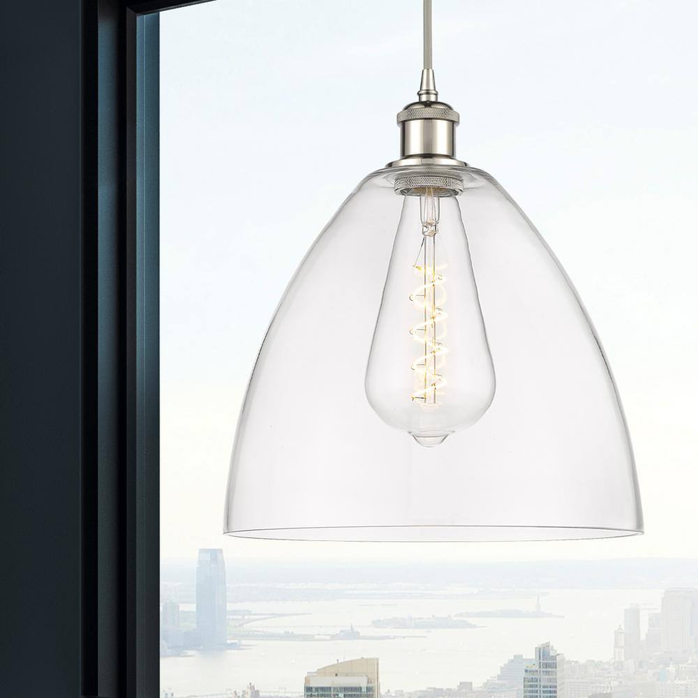 Ballston Sleek 14.75" Mini Pendant in Polished Nickel with Glass Shade