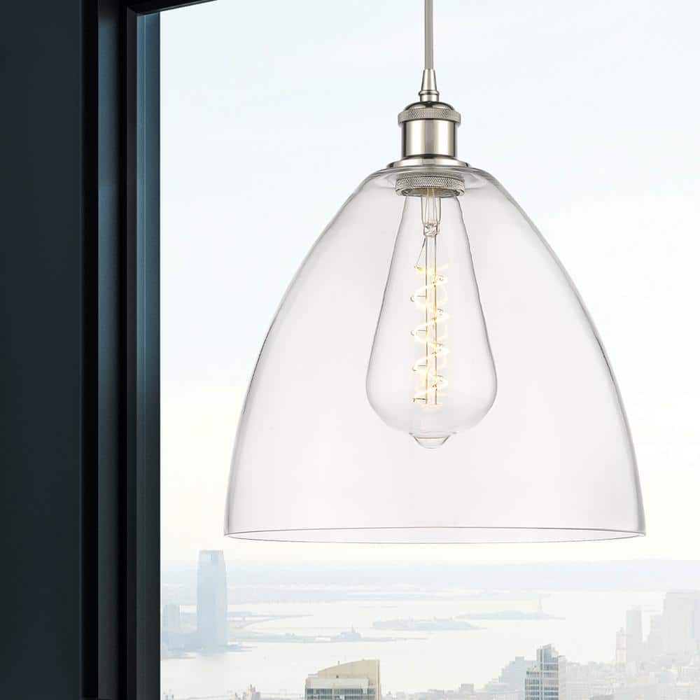 Ballston Sleek 14.75" Mini Pendant in Polished Nickel with Glass Shade