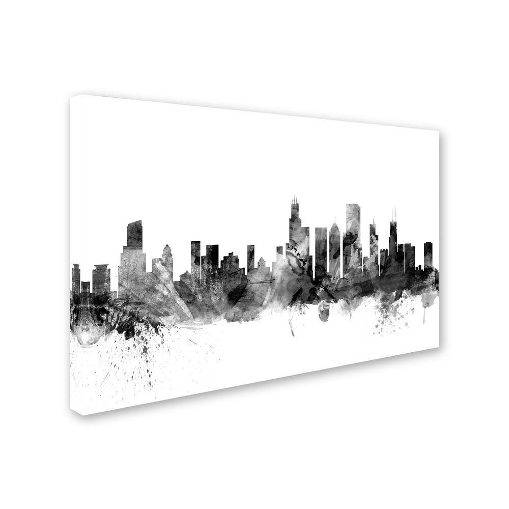 Large Black and White Abstract Chicago Skyline Canvas Print