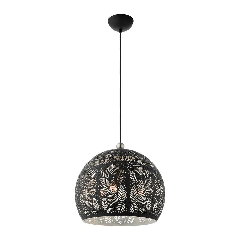 Black and Nickel 3-Light Globe Pendant with Crystal Accents