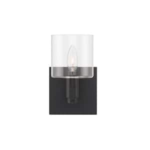 Decato 5.5 in. 1-Light Satin Nickel Transitional Wall Sconce with Clear Glass Shade