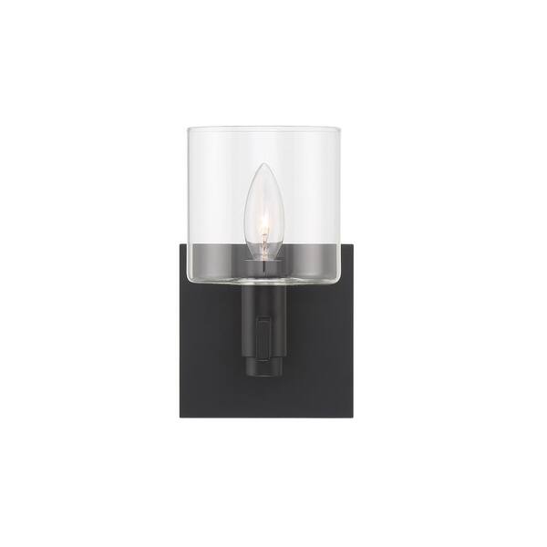 Eurofase Decato 5.5 in. 1-Light Satin Nickel Transitional Wall Sconce with Clear Glass Shade