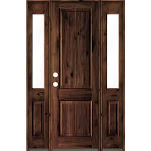 58 in. x 96 in. Rustic Alder Square Top Red Mahogany Stained Wood with V-Groove Right Hand Single Prehung Front Door