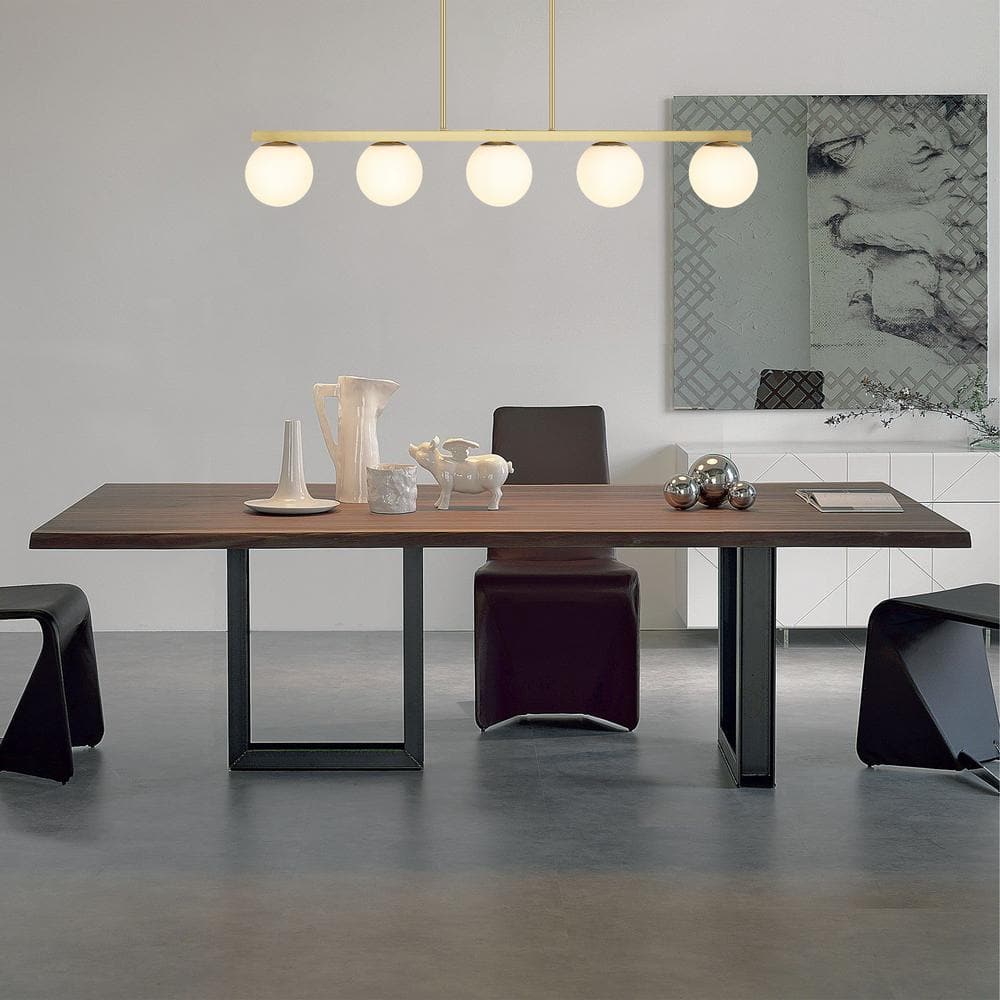 Luca Brass Gold 5-Light Globe Pendant Lamp with Frosted Glass