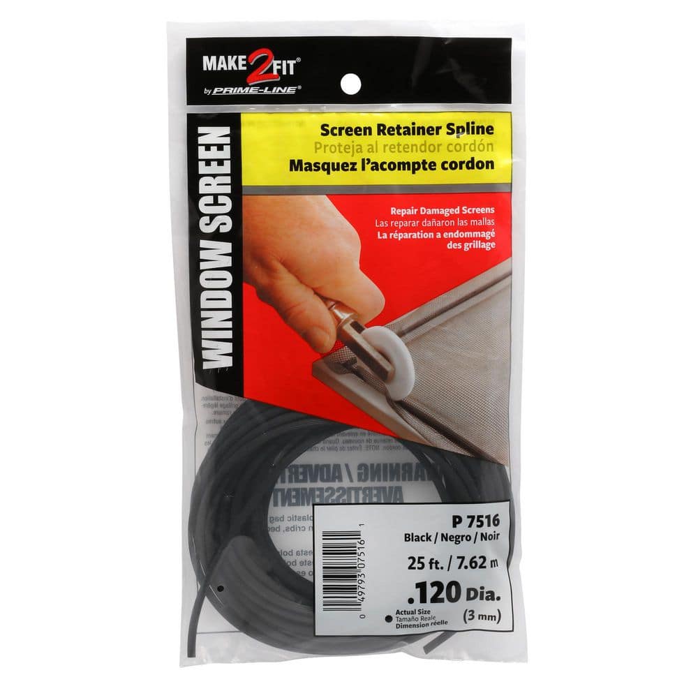 Prime-Line 0.120 in. x 25 ft. Screen Retainer Spline in Black P 7516 ...