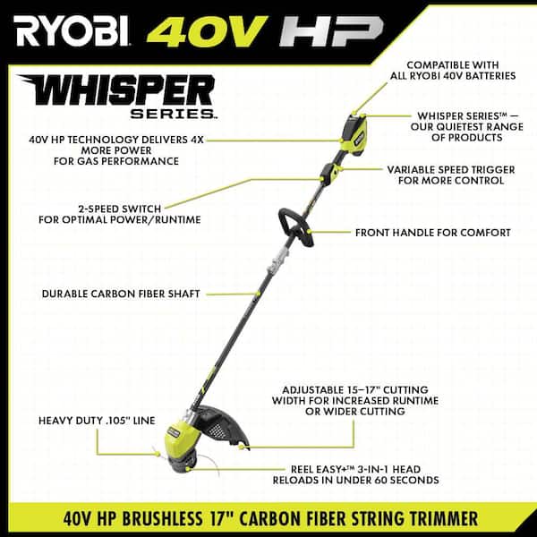 RYOBI 40V HP Brushless Whisper Series 17 in. Cordless Battery