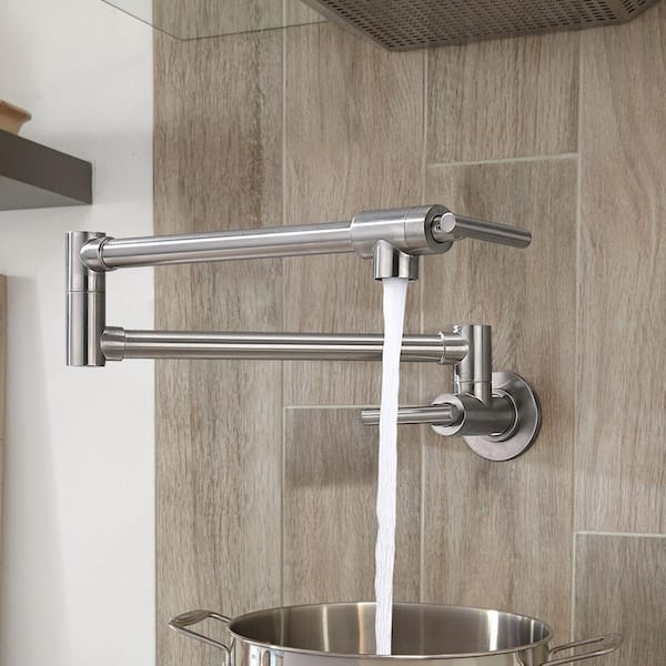 GIVING TREE Wall Mount Kitchen Faucet Pot Filler Faucet Double-Handle in Brushed Nickel