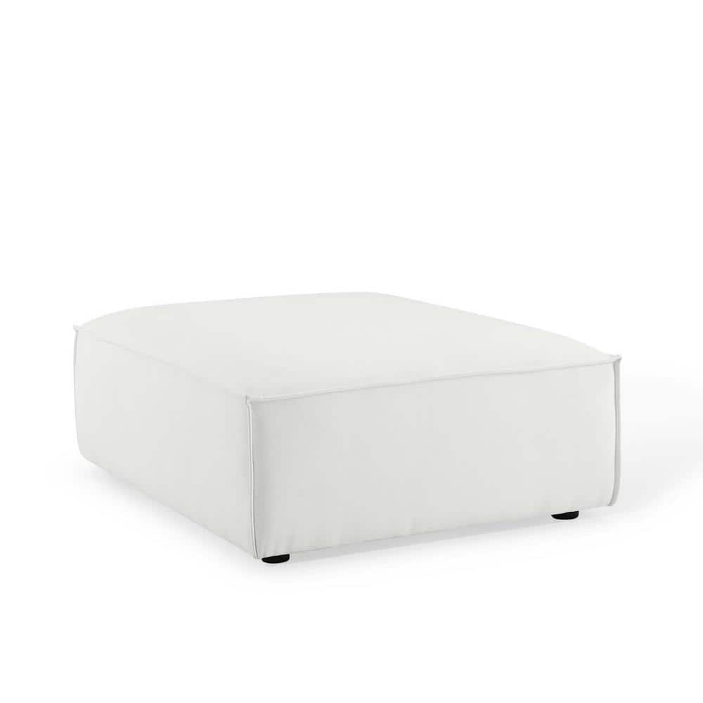 White Polyester Upholstered Round Ottoman