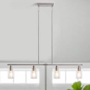 Delmis 4-Light Nickel Pendant Kitchen Linearlsland Rustic Chandelier with Clear Glass Shade for Living Dining Room Foyer