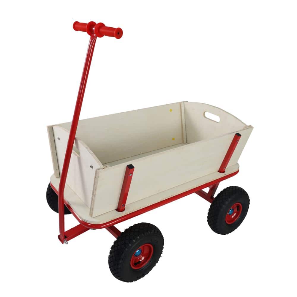 39.37 in. L x 15.75 in. W x 20.28 in. H Red Wooden Utility Wagon Cart  with 4 Wheels 260Lbs Capacity for Outdoor Fun price history on PriceWatchPro
