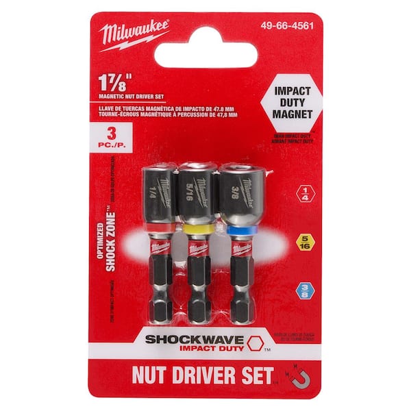 Milwaukee - SHOCKWAVE Impact Duty 1/4 in. 5/16 in. 3/8 in. x 1-7/8 in. Alloy Steel Magnetic Nut Driver Set (3-Piece)