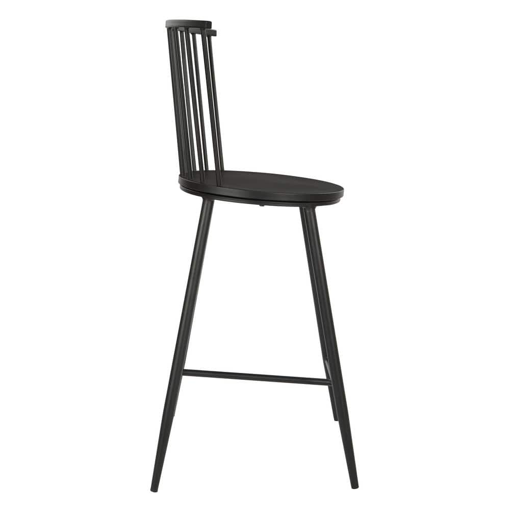 Bryce 26" Sleek Black Metal and Wood Counter Stool