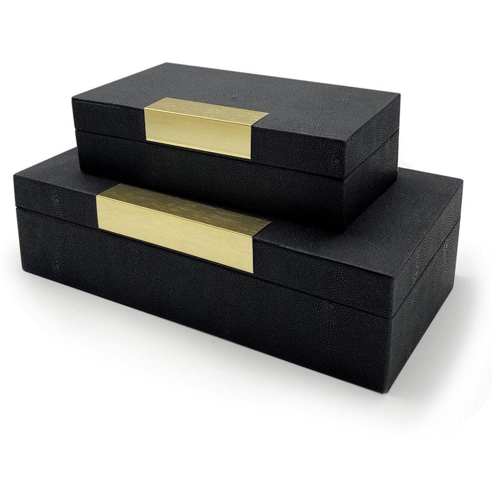 Afoxsos Black Faux Leather Decorativ Box with Gold Accent and Lid 2 ...