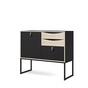 Stubbe Black Matte/Oak Structure One Door Sideboard with 3-Drawers